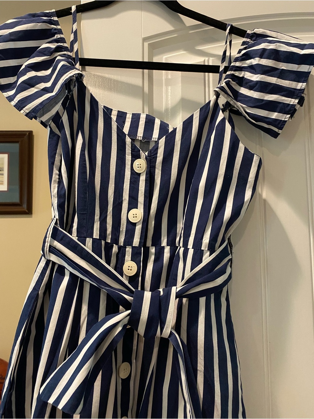 Zara Navy and White Striped Button-Front Sundress - Picture 2 of 4